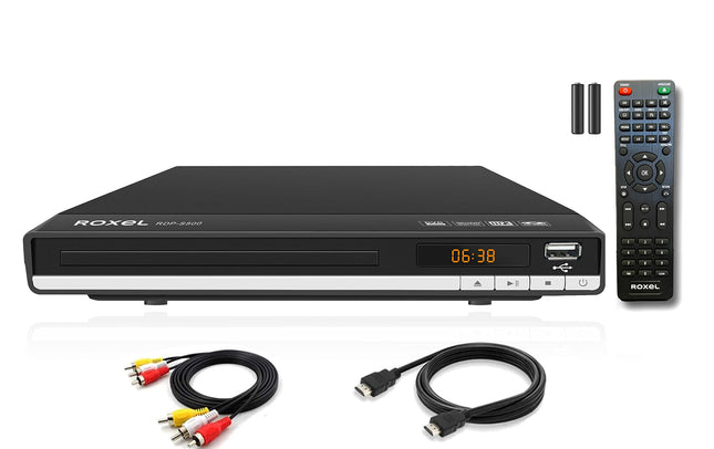Roxel RDP-S500 DVD-mängija HDMI-kaabliga telerile, mitme regiooni DVD-mängija USB-pordi ja kaugjuhtimispuldiga, CD-mängija FULL HD HDMI ja RCA-pordiga