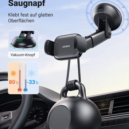 UGREEN mobiiltelefonihoidik iminapaga 360° autosse, 2-ühes universaalne mobiiltelefonihoidik autosse, ühildub iPhone 15 Pro Max Plus 14 13 Galaxy F34 S23 Ultra Huawei Mate 60 Pro Redmi K60 jne-ga (must)