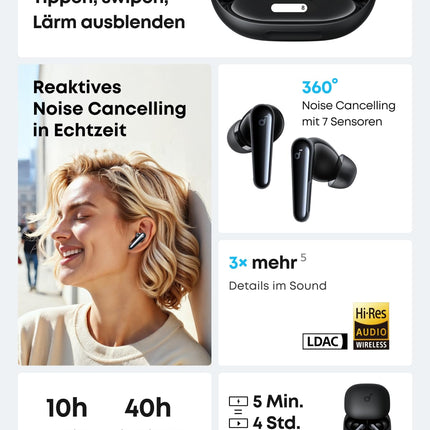 Ankeri Soundcore Liberty 4 Pro, juhtmevabad mürasummutavad kõrvaklapid, 7 anduriga kõrvaklapid, reaalajas ANC, 2x kiirlaadimine, stuudiokvaliteediga Hi-Fi muusika, selged kõned 6 mikrofoni ja tehisintellektiga