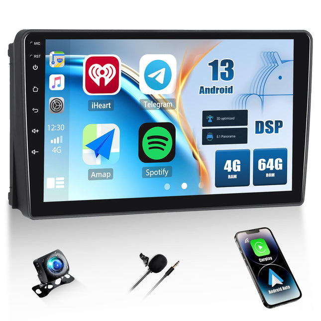 CAMECHO 4+64G 9 inch Car Radio for Ford Transit 2009-2016 Focus 2005-2008 with Rear View Camera DSP, Android 13 Wireless Carplay Bluetooth HD Radio with Android Auto GPS WiFi FM/RDS Mirror Link +Canbus