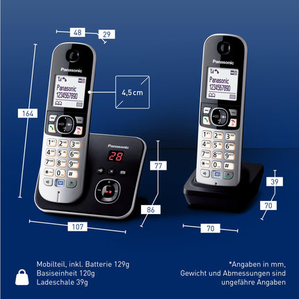 Panasonic KX-TG6822GB DECT juhtmeta telefon automaatvastajaga (madala kiirgusega, ökorežiim, GAP-telefon, lauatelefon, kõnepiirang, DUO) must