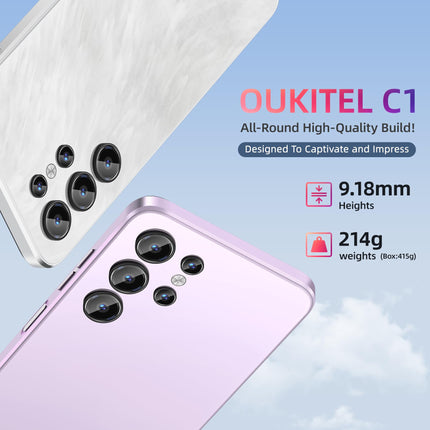 OUKITEL C1 Android 15 nutitelefon ilma lepinguta, 16 GB + 128 GB / 1 TB mobiiltelefon odav, 6,52" HD+ mobiiltelefon ilma lepinguta, 5150 mAh SIM-kaardita mobiiltelefonid, 13 MP + 5 MP, kahekordne 4G SIM-kaart, 3 pesa/sõrmejäljelugeja/OTG/3,5 mm pesa