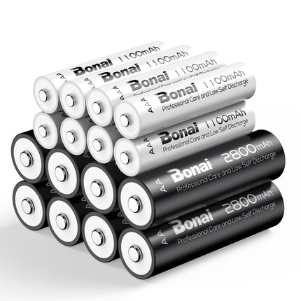 BONAI akud 8XAA ja 8XAAA 2800/1100mAh laetavad akud, suure mahutavusega 1,2 V AA/AAA NI-MH laetavad akud, madala isetühjenemisega