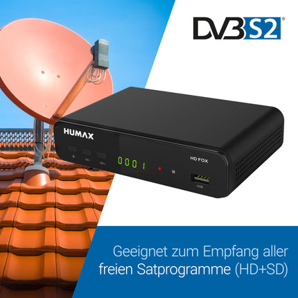 Humax Digital HD Fox digitaalne HD satelliidivastuvõtja 1080P digitaalne HDTV satelliidivastuvõtja 12V toiteallikaga telkimiseks - Astra eelinstallitud - HDMI, SCART, DVB-S/S2 PVR-valmidus