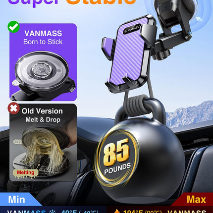VANMASS Car Phone Holder Air Vent Elegant Purple Car Phone Holder 4 in 1 Car Phone Holder Suction Cup 100% Scratch Protection Smartphone Holder Car for iPhone 15 Samsung Huawei Mate 60 pro LG etc.
