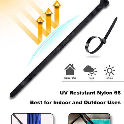 Cable Ties Black 600mm Cable Ties Long, Large Black Extra Strong Cable Ties UV Resistant, 60cm x 12.4mm Wide, Large Cable Tie for Cable Management, 30 Pack