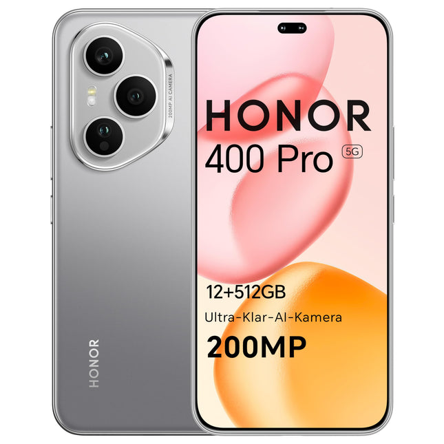 HONOR 400 Pro 5G nutitelefon, 512 GB/12 GB muutmälu, lukustamata Android-telefon ilma lepinguta (6,7-tolline ekraan, 200 MP + 50 MP + 12 MP kolmekordne tagakaamera, kahekordne SIM-kaart, NFC, Android 15), kuuhall