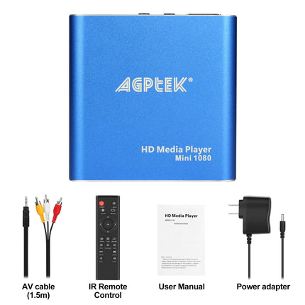 AGPTEK Mini 1080P Full HD digitaalne meediapleier Meediapleier kaugjuhtimispuldiga MP3, WMA, OGG, AAC, FLAC, APE, AC3, DTS, ATRA jaoks