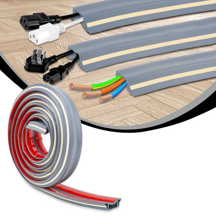 Chudeng 3 Meter Long Gray Self-Adhesive Cable Duct Floor, Silicone Cable Bridge Floor, Cable Management, Cable Cover and Cable Hideaway