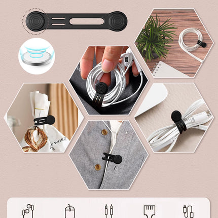 Kcmell Magnetic Cable Ties 8 Pack, Black Reusable Cable Ties Cable Organizers Magnetic Cable Clips Silicone Cord Organizer Cable Ties for Organizing and Bundling Wires,