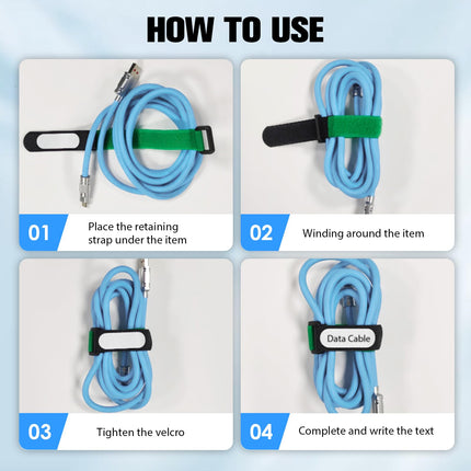 Reusable colored cable ties with writable labels, hook and loop cable ties, adjustable cable ties, with labels for organizing, 20 cm x 2 cm, 6 bright colors, multi-purpose,