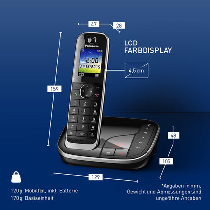 Panasonic KX-TGJ320GB Cordless Phone with Answering Machine, Hands-Free, Color LCD, DECT Security, Low Radiation, Long-Lasting Battery, Black