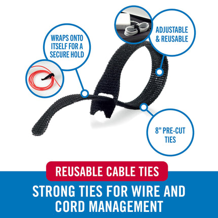VELCRO Brand Heavy-Duty Reusable Cable Ties, 60 Count, Bulk Pack, 8 x 1.27 cm, Black, Strong Wire Management for Home, Office, and Data Centers