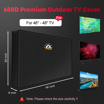 Zettum TV Cover for 46-48 inch TV, TV Screen Protector Cover Outdoor 600D Oxford PU Coating Heavy Duty &amp; Waterproof Screen Protector for TV (Black)