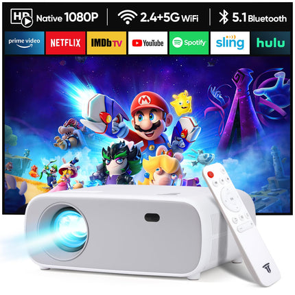 2025. aasta uus suure jõudlusega projektor, toetab Switchi ja PS5-te ilma viivituseta, projektor WiFi ja Bluetoothiga, 20 000 luumenit 4K tugi, Full HD 1080P eraldusvõime (kõrge heledusega versioon)