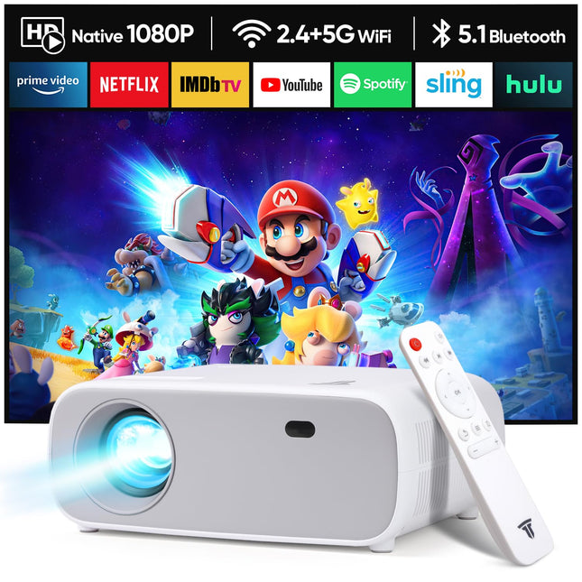 2025. aasta uus suure jõudlusega projektor, toetab Switchi ja PS5-te ilma viivituseta, projektor WiFi ja Bluetoothiga, 20 000 luumenit 4K tugi, Full HD 1080P eraldusvõime (kõrge heledusega versioon)
