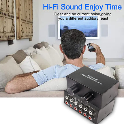 XMSJSIY 4-suunaline kahesuunaline RCA stereo lüliti, helivaliku kast DVD, kõlari ja CD-mängija jaoks, ühildub L/R helikanaliga seadmetega