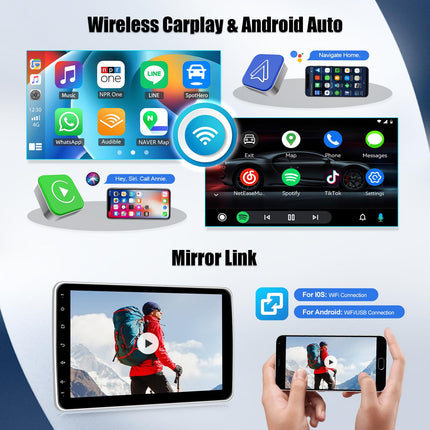2G+64G SIXWIN Android 13 autoraadio 1 DIN Carplay/Android Auto tugi, 10-tolline 360° pööratav eemaldatav IPS puuteekraan GPS WiFi Bluetooth 5.0 FM RDS Mirror Link+32EQ