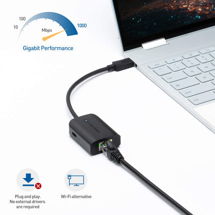 Cable Matters USB C gigabitise Etherneti adapter 100W laadimisega (USB C LAN-adapter) - kuni 480 Mbps juhtmega Etherneti kiirus Chromecasti ja Google TV jaoks (2020. aasta versioon)