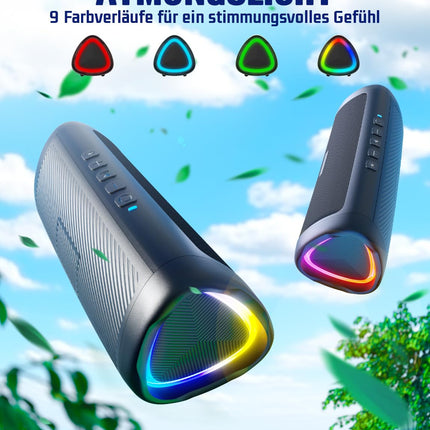 UOHHBOE Bluetooth Speaker 30W Portable Music Box Bluetooth 5.3 with TWS Stereo RGB Lights 24 Hours Playtime 30 Meters Range Hands-Free Function IPX5 Waterproof