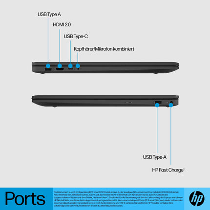 HP Laptop | 17.3" HD+ Display | Intel Celeron N4120 | 8 GB DDR4 RAM | 256 GB SSD | Intel UHD Graphics | Windows 11 | QWERTZ | Black