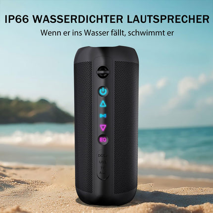 Portable Bluetooth speaker with deep bass, IP66 waterproof, dustproof, RGB lighting, AUX/TF, wireless box with 30W TWS stereo, 30 hours battery life speaker for home, outdoors, cycling