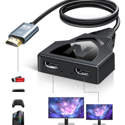NEWCARE HDMI jaotur 1 sisend 2 väljundit, 4K HDMI jaotur 2 monitori samaaegseks ühendamiseks, HDMI jaotur 1 sisend 2 väljundit, ainult peegel (mitte pikendatav), 1-2-suunaline HDMI jaotur Fire Stickile, Roku