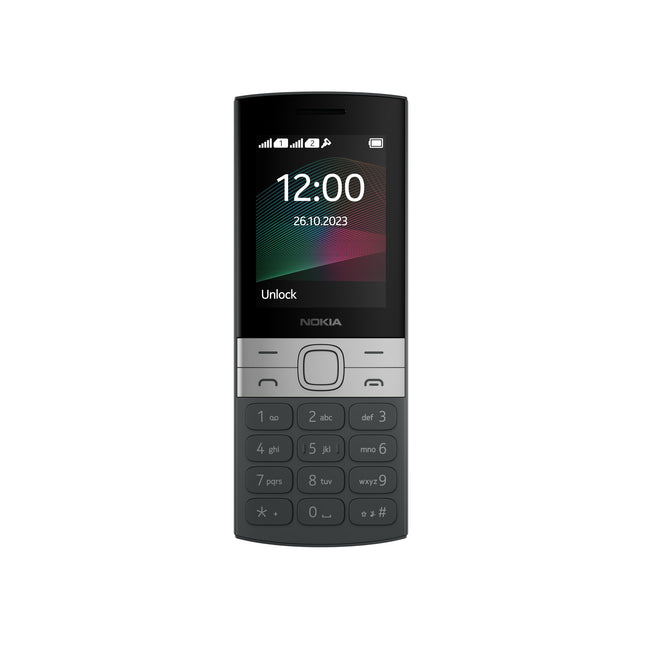 Nokia 150 põhitelefon FM-raadio, välklambiga kaamera, võimsa aku, 20-tunnise kõneaja ja 30-päevase ooteaja - must