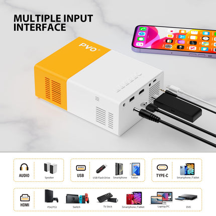 PVO miniprojektor, WiFi-projektor, kaasaskantav filmiprojektor, telefoni ekraani saab projektorisse peegeldada juhtmevabalt või andmesidekaabli kaudu, ühildub nutitelefoni/tahvelarvuti/sülearvuti/teleripulgaga