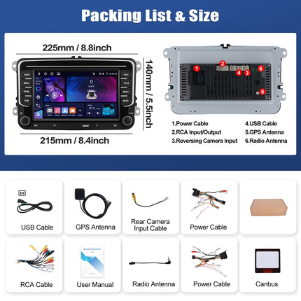 [4+64G] SIXWIN Android 13 autoraadio CarPlay/Android Auto/peegliühendusega VW Golf 5, Golf 6, Skoda Polo, Passat Tiguan Touranile, 7-tolline HD puuteekraan, toetab WiFi, GPS, Bluetooth 5.0, FM/RDS 32EQ