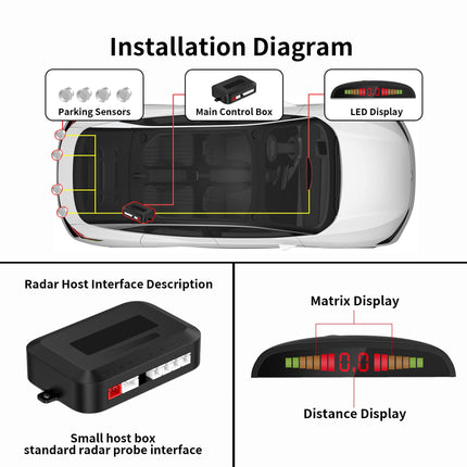 CoCar Car Reversing Alarm Parking Aid 4 Sensors Parking Assistant Parking System PDC + LED Displays + Acoustic Warning - Silver