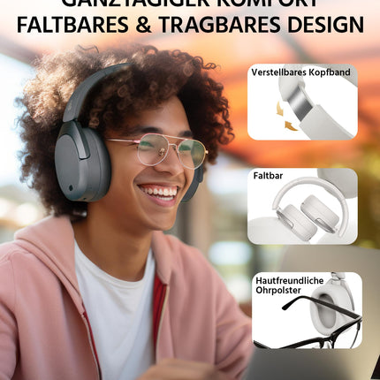 Edifier W830NB Wireless Over-Ear Headphones with -45dB ANC, 94-Hour Battery, LDAC Hi-Res Sound, Spatial Audio, Fast Charging, Bluetooth V5.4 - Grey