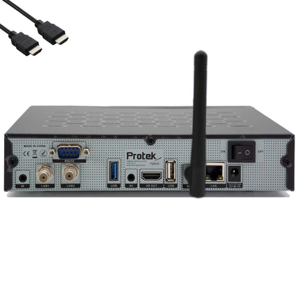 Protek X2 Twin SAT 4K - UHD HDR 2x DVB-S2 Twin Tuner, OpenATV E2 Linux Receiver, Smart TV Box, Recording Function, Card Reader, Media Player, USB 3.0, WiFi, Second Remote Control &amp; EasyMouse HDMI Cable