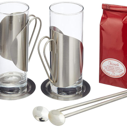 Römer Präsente Tea Gift Set: 7-piece set; 2 tea glasses, 2 coasters, 2 drinking spoons, and 1 cherry tea (50 g)