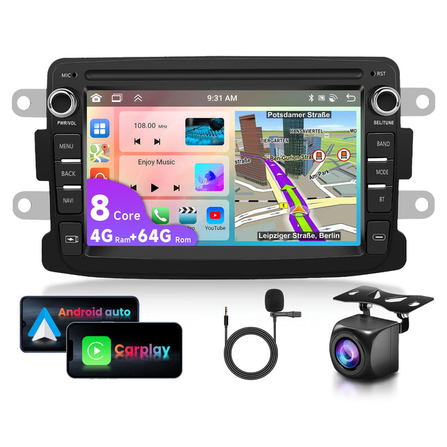 4G+64G 8-Core Podofo 7" Car Radio Bluetooth For Renault Dacia Duster Sandero Dokker Logan Lodgy Captur Carplay Android Auto,WiFi GPS Navi RDS/FM DSP,Android 13 Radio 2 din with AHD Rear View Camera