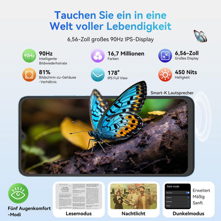 OSCAL Flat 2 Gemini AI smartphone without contract | Android 14, 12GB+256GB, 2TB TF | 90Hz 6.56'' HD+, Octa-Core, 5000mAh, Dual SIM | 13MP+8MP AI camera, cheap new phone | OTG, GPS, Face ID, Fingerprint