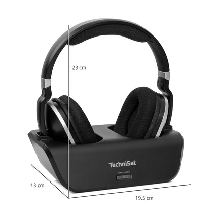 TechniSat STEREOMAN 2 V2 - juhtmevabad 2,4 GHz kõrvaklapid (telerite ja muusikakeskuste jaoks, dokkimisjaamaga, AUX-sisendiga, optilise heli sisendiga) mustad
