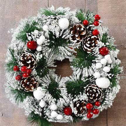 Christmas wreath 30cm door wreath Christmas, Christmas garland with Christmas balls pine cones berries for front door, fireplace and wall decoration, wreath with apples pine cones