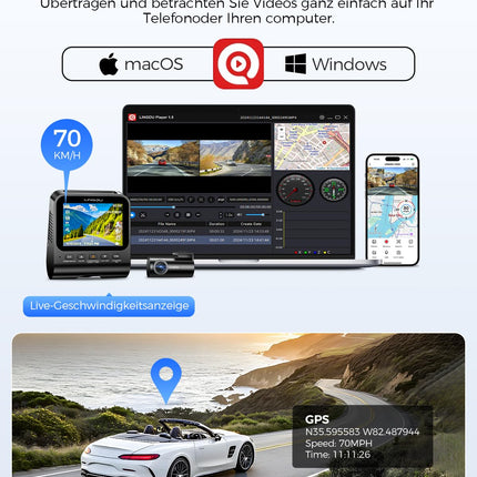 Dashcam Car Front Rear - 4K + 1080P Car Camera External 2.4" IPS Screen, Dual Car Camera with 64 GB SD Card, Voice Output, Parking Monitoring, Enhanced Night Vision, WDR