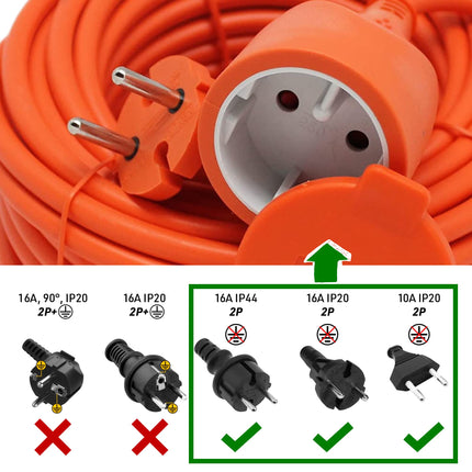 Electraline 04020 aia maanduskontakti pikenduskaabel - 15 m kaabel - valge - plastkaabel - IP20 / pikenduskaabel lapselukuga / Euroopa 2-kontaktiline pistik 16A, oranž, 25