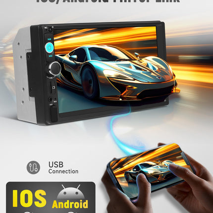 Rimoody autoraadio 2 DIN Bluetooth-vabakäevarustusega, iOS/Android Mirror Link, 7-tolline autoraadio, topelt-DIN Bluetooth-ühendusega, FM-raadio, USB/AUX/TF-raadio, roolilt juhtimine, tahavaatekaamera