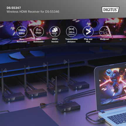 DIGITUS juhtmevaba HDMI-vastuvõtja DS-55346 Full HD digitaalse/ekraani/video jaoks