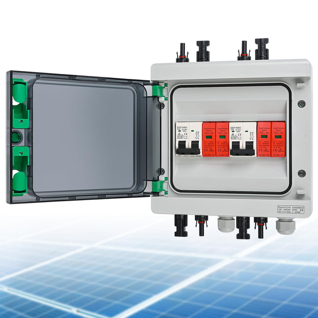 SROCHN ülepingekaitse PV DC 32A 1000V piksekaitselüliti IP65 veekindel 2 stringi 8 mooduliga päikesepaneelide ühenduskarp
