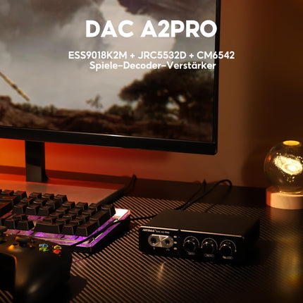 AIYIMA DACA2 PRO mängude DAC kõrvaklappide võimendi jaotur USB mini stereo Hi-Fi dekooder optiline/koaksiaalne RCA/3,5 mm AUX-ile PS5 lauaarvuti mängimiseks