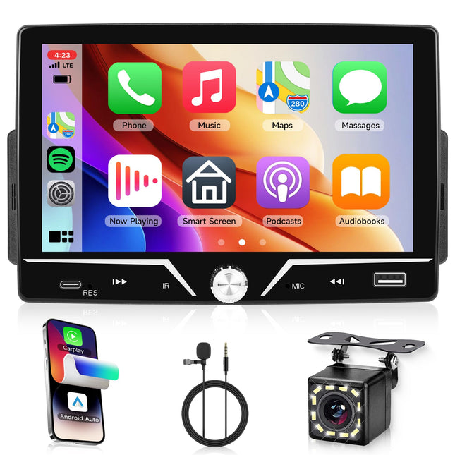 Autoraadio 1 DIN koos Carplayga Android Auto IOS/Android Mirror Link Bluetooth 7-tolline puutetundliku ekraaniga autoraadio Bluetooth-käed-vabad süsteemiga FM-raadio USB/Type C/EQ/MIC roolil juhtimine tahavaatekaamera