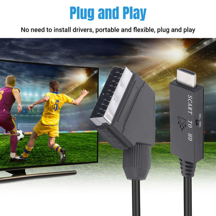 SCART-HDMI muundur, 1080P 60Hz 720P 60Hz HD videomuundur SCART-HD multimeediaadapter, SCART-muunduri videoühenduskaabel DC 5V Plug and Play