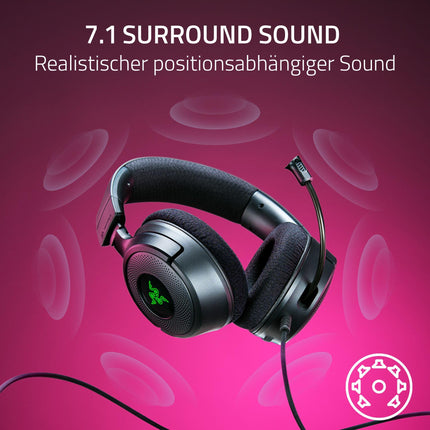 Razer Kraken V4 X - juhtmega arvutimängude peakomplekt (Triforce 40 mm draiverid, sissetõmmatav kardioidmikrofon, 7.1 ruumiline heli, Chroma RGB, arvuti - konsoolide ja mobiiltelefonide jaoks USB-C kaudu) must