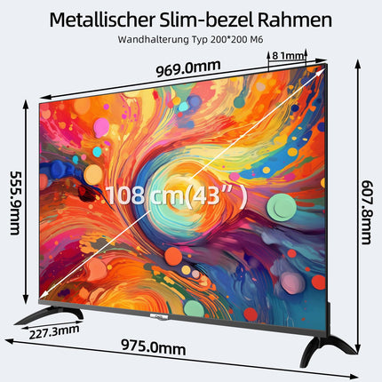 CHIQ 43-tolline QLED 4K nutiteler, Google Home, Netflix, Prime Video, WiFi, Bluetooth 5.0, Dolby Audio, Google Assistant, Chromecast, kolmekordne tuuner, 2024