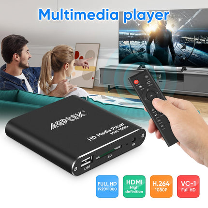 AGPTEK Mini 1080P Full HD digitaalne meediapleier Meediapleier kaugjuhtimispuldiga MP3, WMA, OGG, AAC, FLAC, APE, AC3, DTS, ATRA jaoks