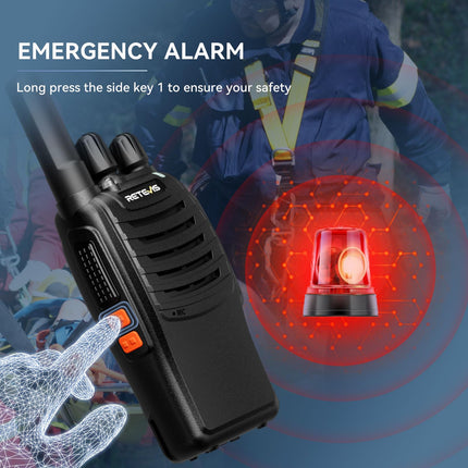 Retevis H777 raadiosaatja, PMR-raadiokomplekt, litsentsivaba kahesuunaline raadio, C-tüüpi ja USB-laadimisjaam, LED-tulega pihuraadio ja hädaolukorra hoiatustega perele, telkimiseks (2)